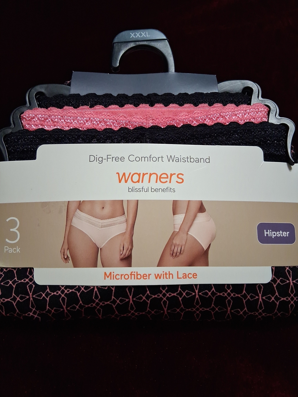 Warner's Women's Microfiber Lace Hipster Panties 3xl - Black & Pink - 3 Pack